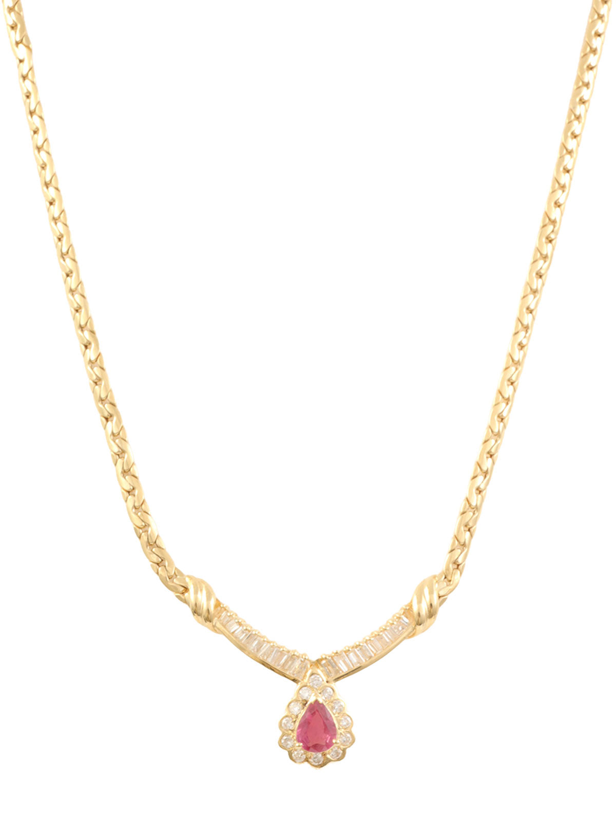 18K Gold/Cherry Red Ruby and Diamond Design Necklace