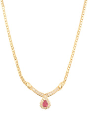 18K Gold/Cherry Red Ruby and Diamond Design Necklace