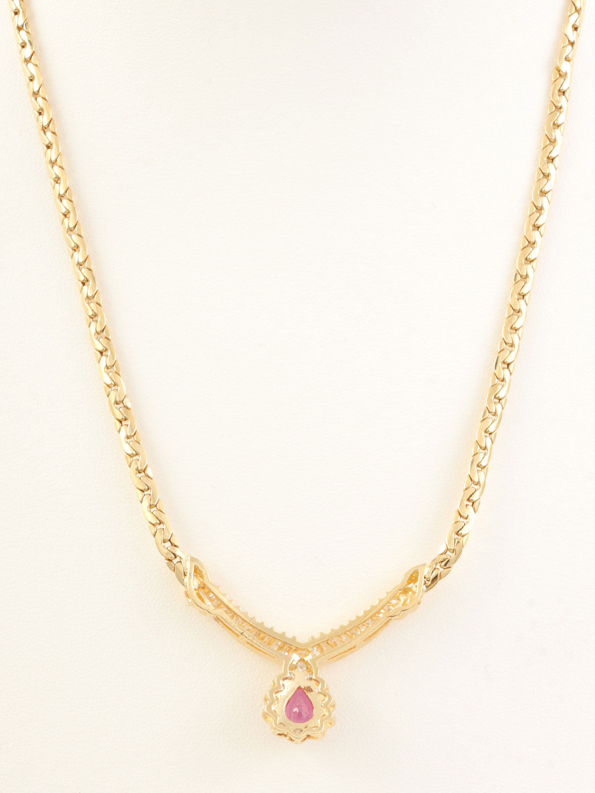 18K Gold/Cherry Red Ruby and Diamond Design Necklace