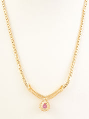 18K Gold/Cherry Red Ruby and Diamond Design Necklace