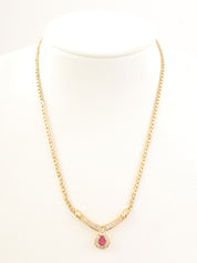 18K Gold/Cherry Red Ruby and Diamond Design Necklace
