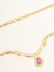 18K Gold/Cherry Red Ruby and Diamond Design Necklace
