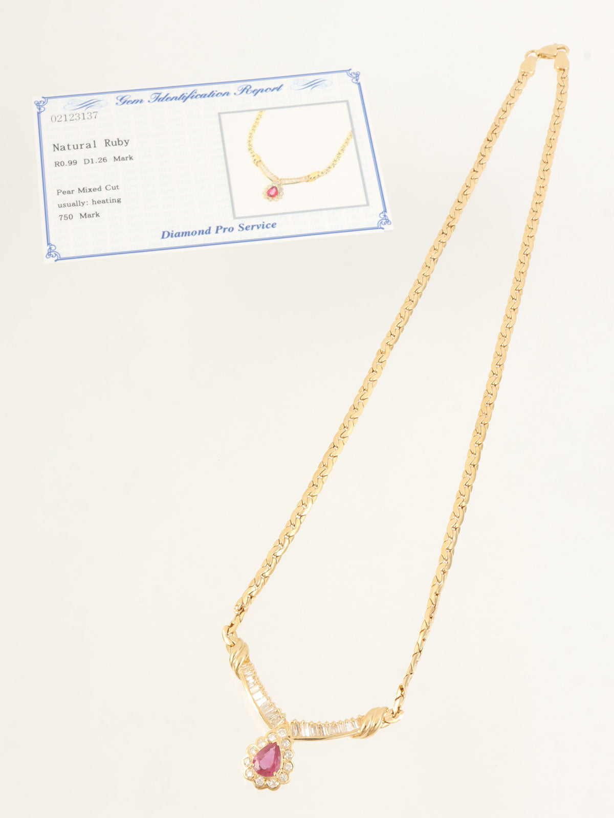 18K Gold/Cherry Red Ruby and Diamond Design Necklace