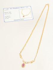18K Gold/Cherry Red Ruby and Diamond Design Necklace