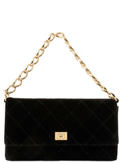 2001 Velvet CC Plate Chain Shoulder Bag Black