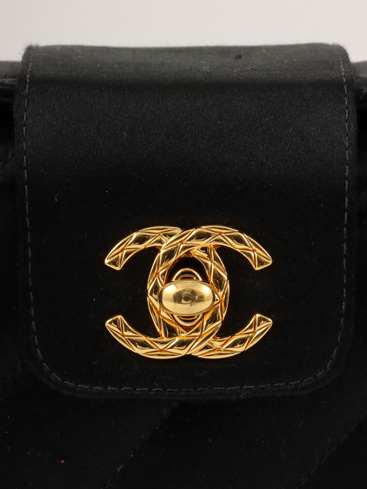 1992年頃製 シルクサテンCCターンロックショルダーバッグ ブラック