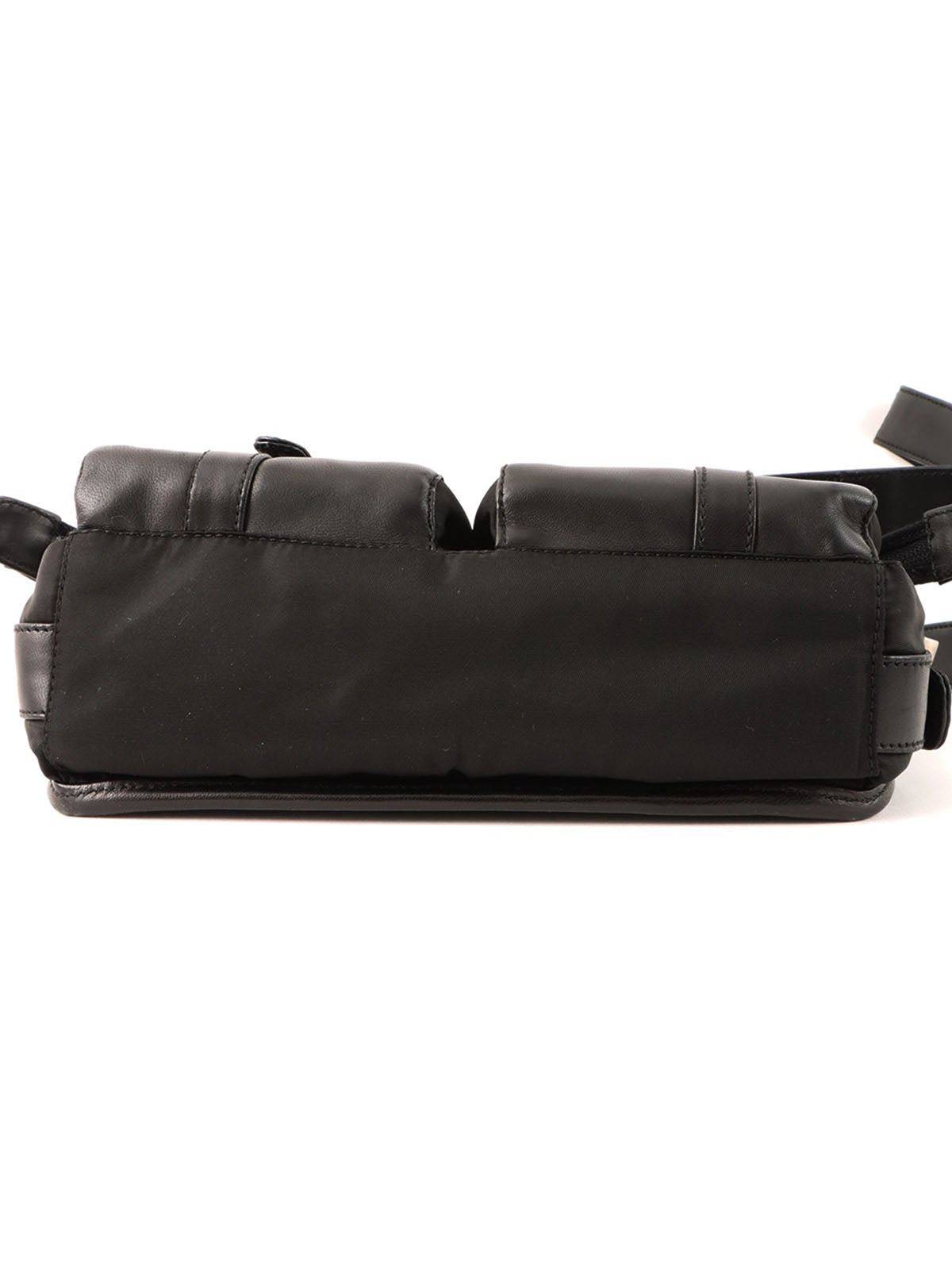 Nylon and leather combination logo plate shoulder bag in black