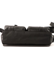 Nylon and leather combination logo plate shoulder bag in black