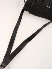 Nylon and leather combination logo plate shoulder bag in black