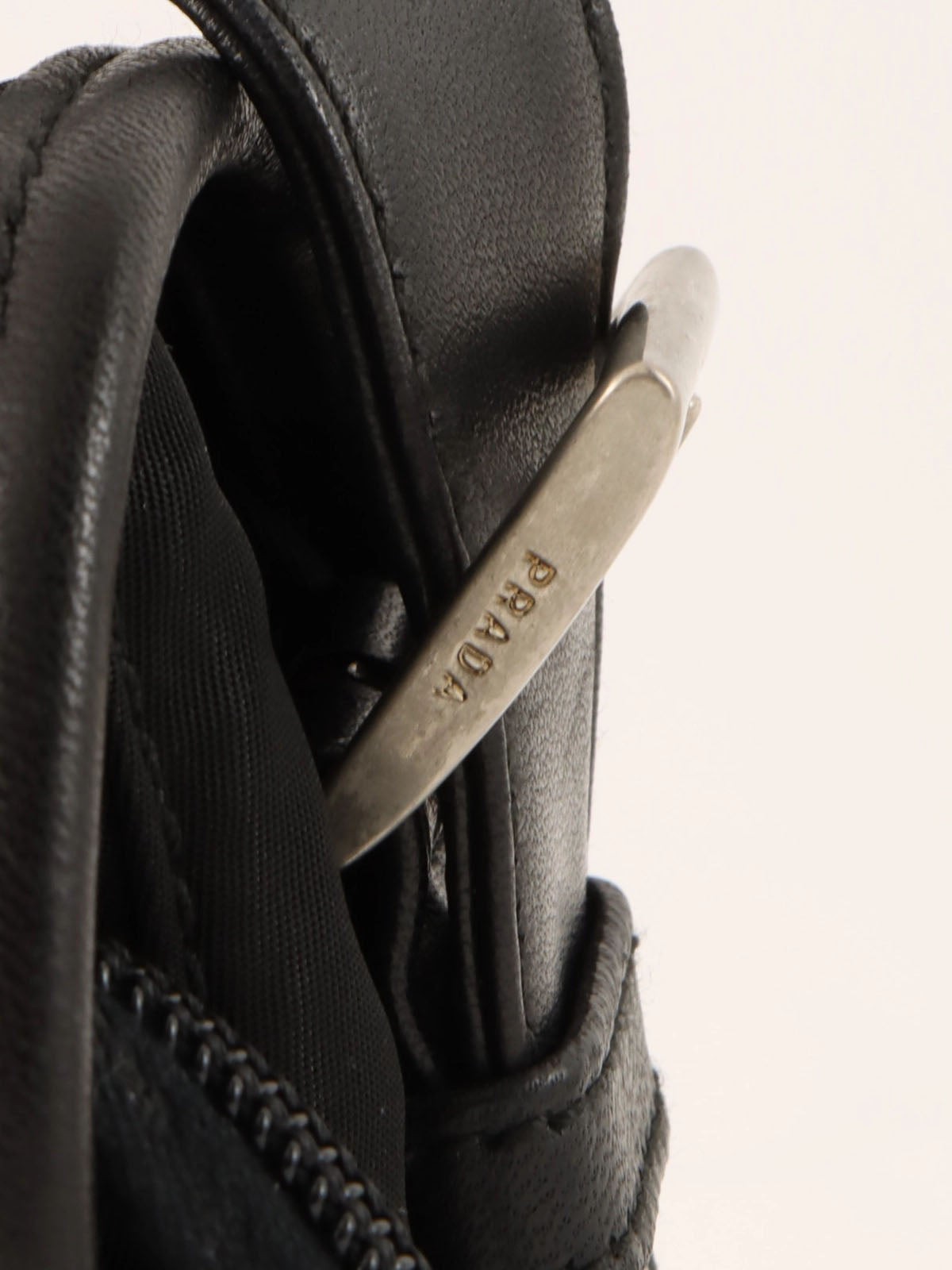 Nylon and leather combination logo plate shoulder bag in black