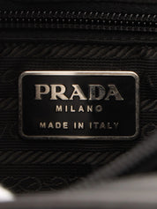 Nylon and leather combination logo plate shoulder bag in black
