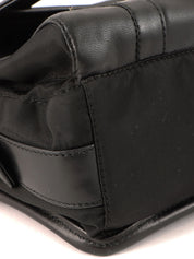 Nylon and leather combination logo plate shoulder bag in black