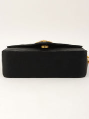 Around 1992 Made Satin V-Stitch Rhinestone CC Mark Chain Shoulder Bag Black