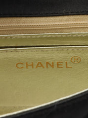 Around 1992 Made Satin V-Stitch Rhinestone CC Mark Chain Shoulder Bag Black