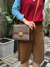 Macadam Pattern Ring Logo Plate Shoulder Bag Brown