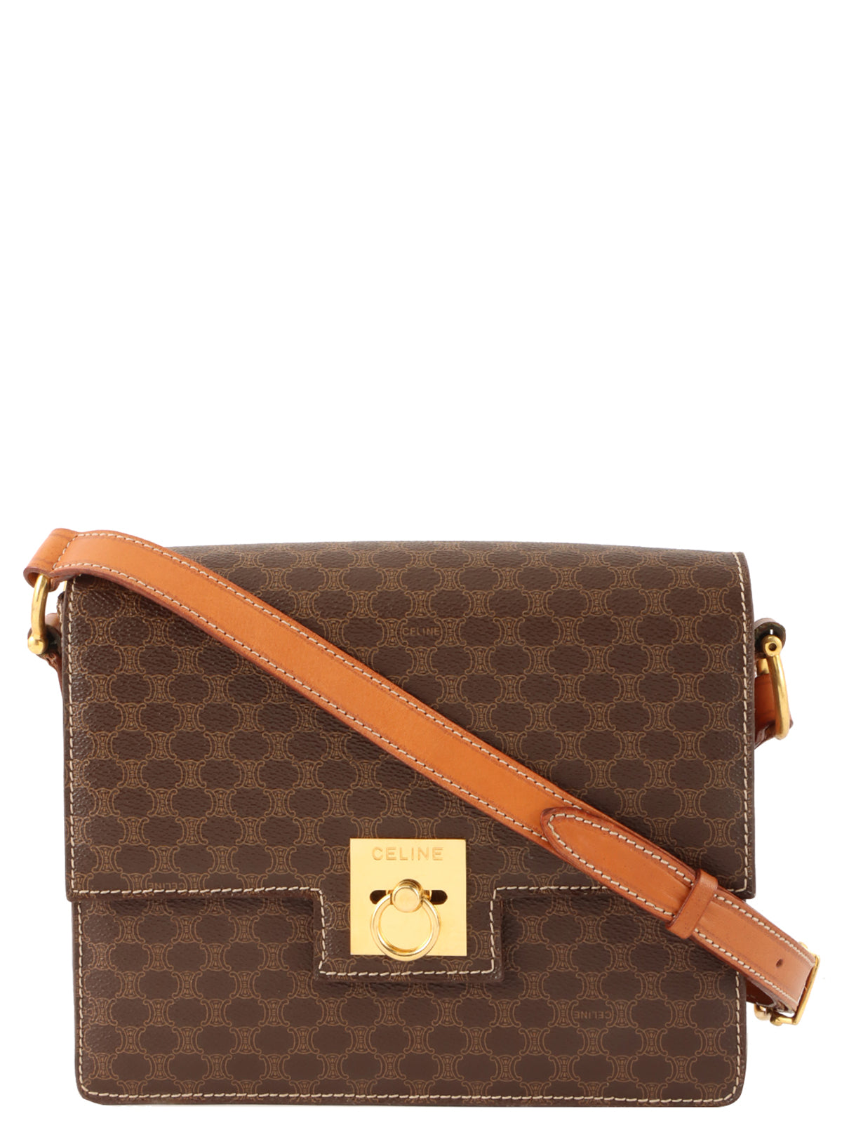 マカダムパターンリングロゴプレートショルダーバッグ ブラウン