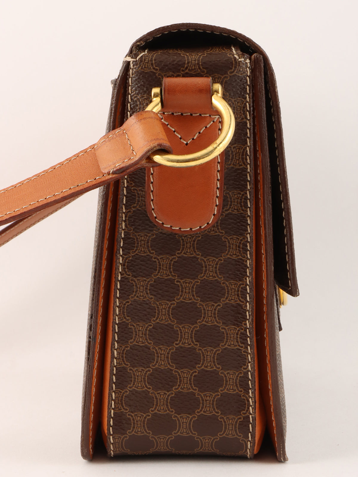 Macadam Pattern Ring Logo Plate Shoulder Bag Brown
