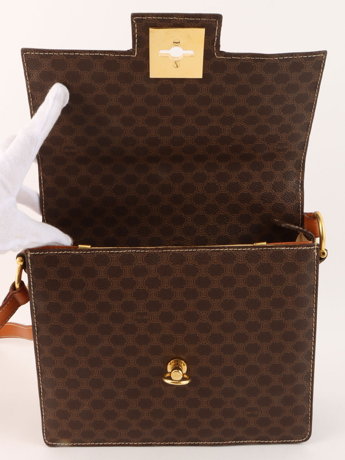 Macadam Pattern Ring Logo Plate Shoulder Bag Brown