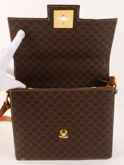 Macadam Pattern Ring Logo Plate Shoulder Bag Brown