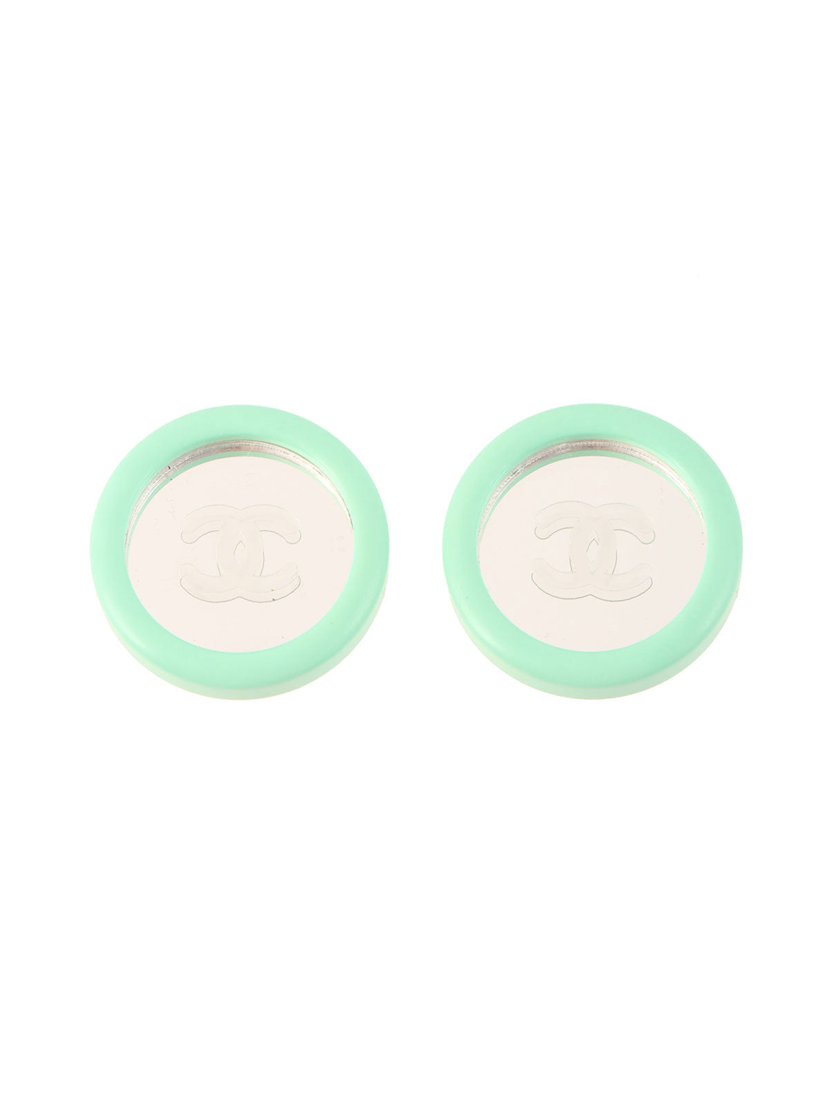 1995 Round Mirror CC Mark Earrings Gold/Mint Green