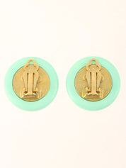 1995 Round Mirror CC Mark Earrings Gold/Mint Green