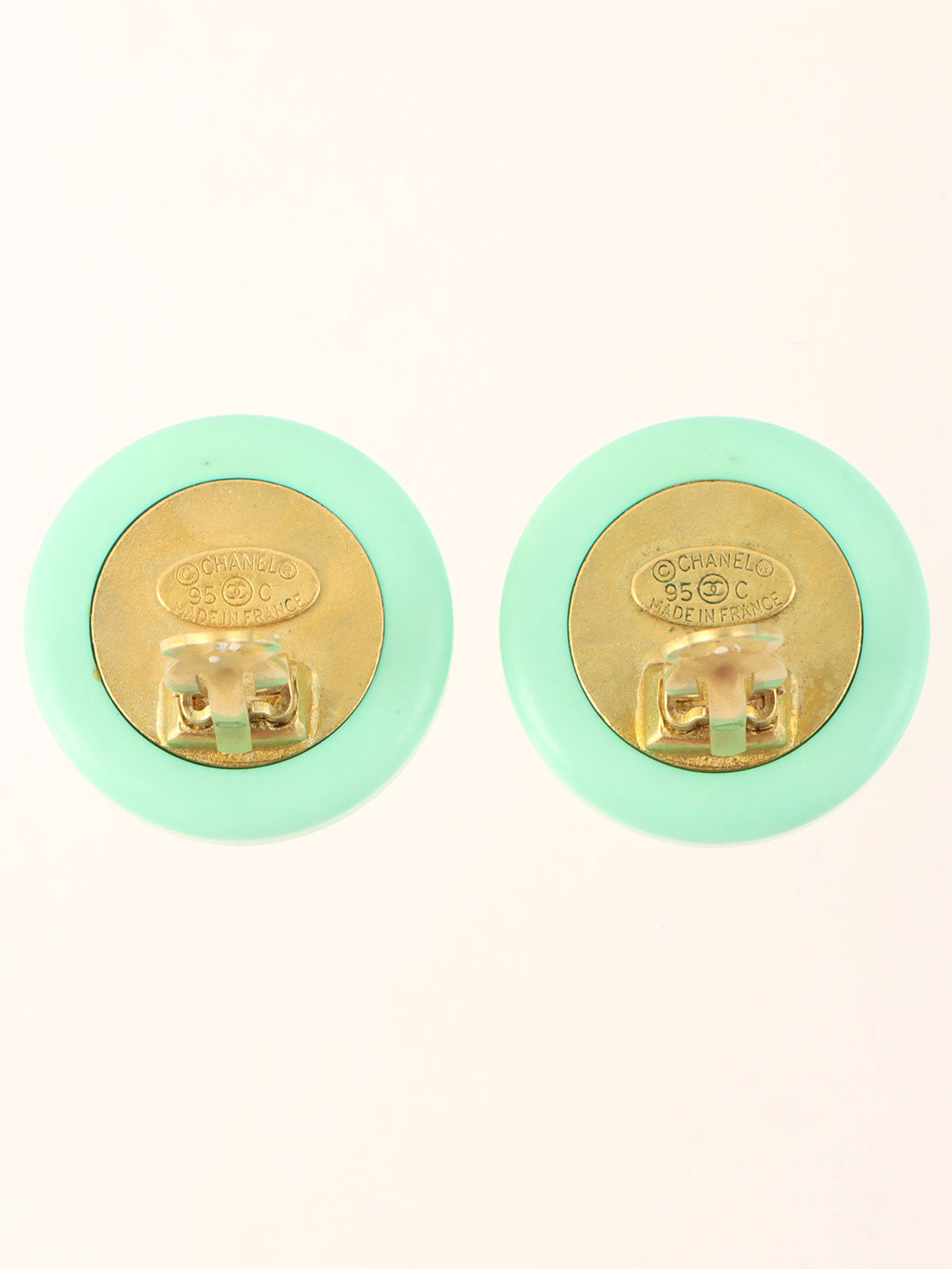 1995年製 ラウンドミラーCCマークイヤリング ゴールド/ミントグリーン