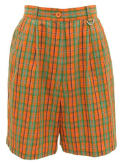 コットンチェックパターンショートパンツ オレンジ/グリーン