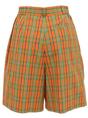 コットンチェックパターンショートパンツ オレンジ/グリーン