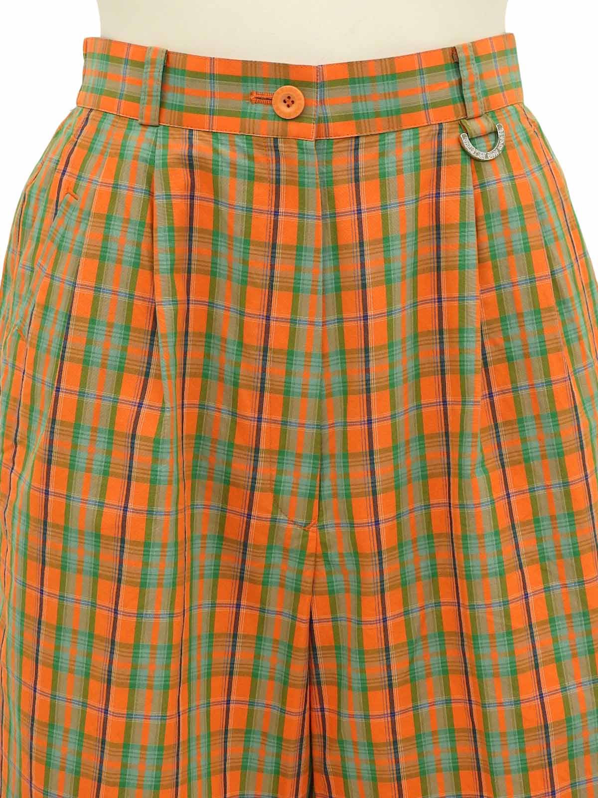 コットンチェックパターンショートパンツ オレンジ/グリーン