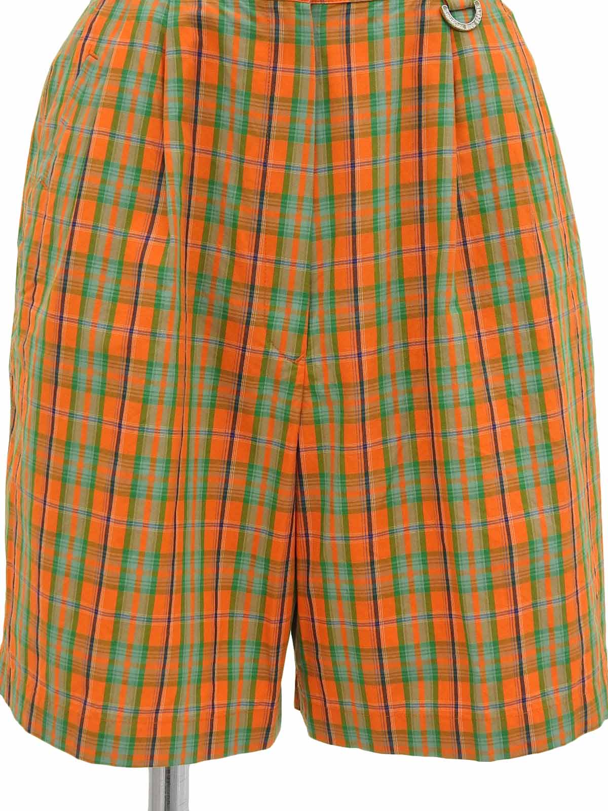 コットンチェックパターンショートパンツ オレンジ/グリーン