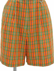 コットンチェックパターンショートパンツ オレンジ/グリーン