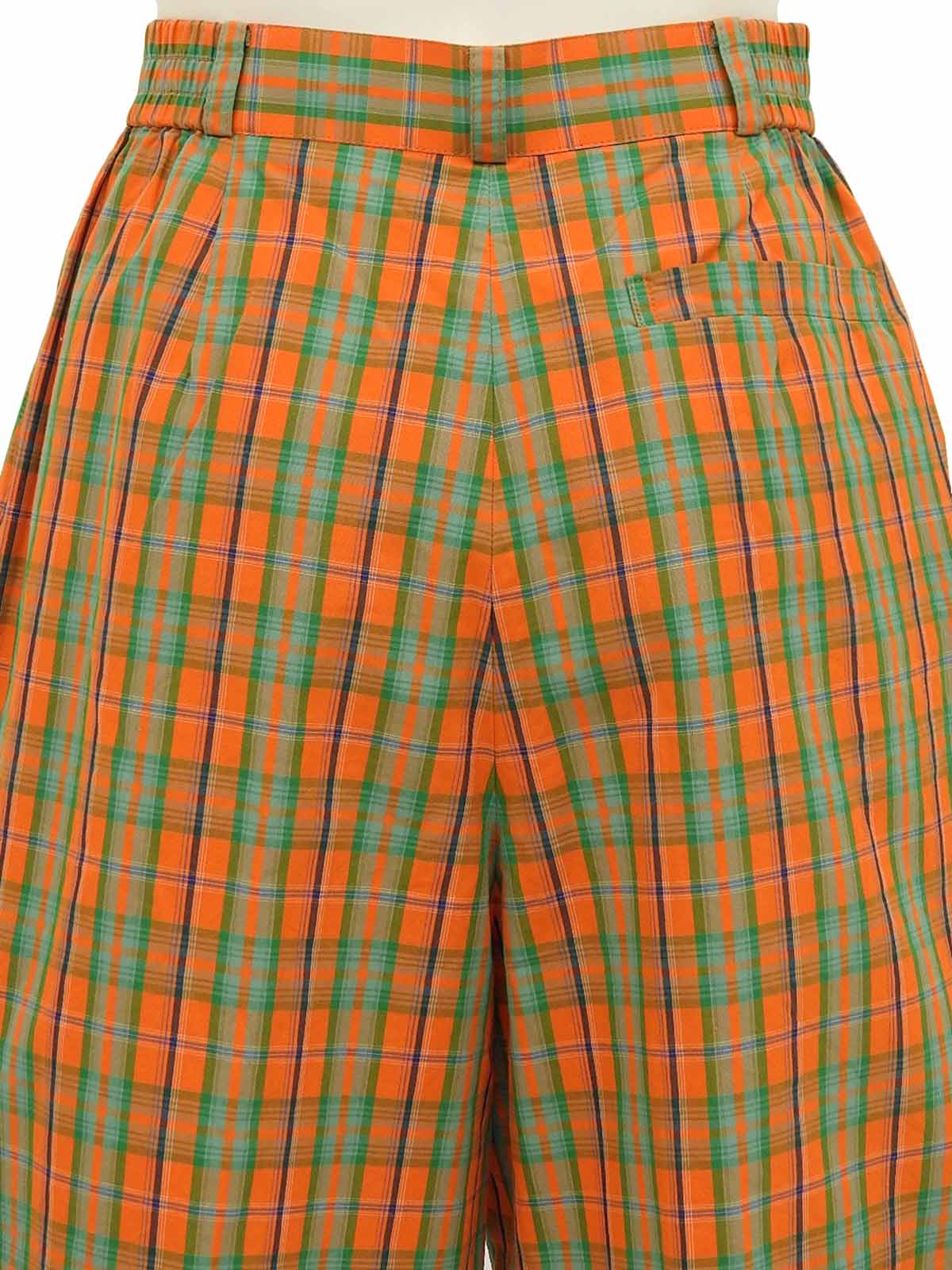 Cotton Check Pattern Shorts in Orange/Green
