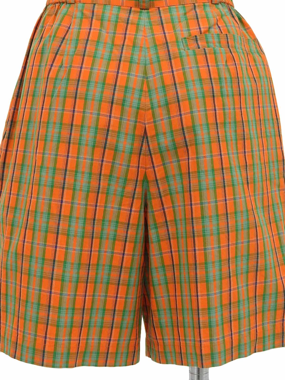 Cotton Check Pattern Shorts in Orange/Green