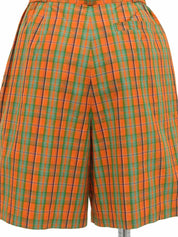 Cotton Check Pattern Shorts in Orange/Green