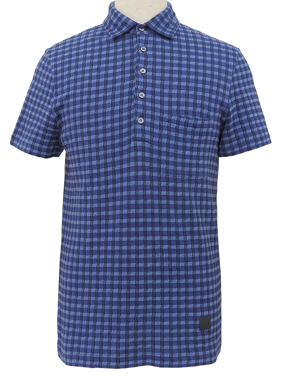 コットンチェックパターンポロシャツ ブルー