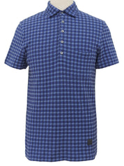 コットンチェックパターンポロシャツ ブルー