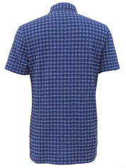 コットンチェックパターンポロシャツ ブルー