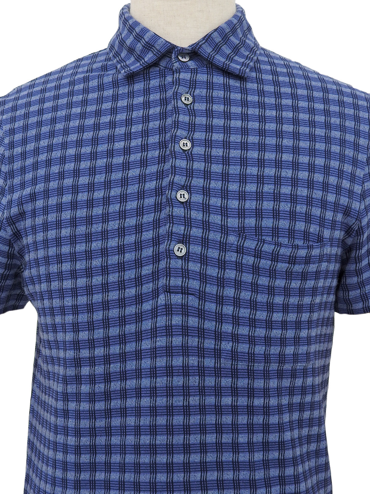 コットンチェックパターンポロシャツ ブルー