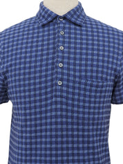 コットンチェックパターンポロシャツ ブルー