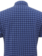 コットンチェックパターンポロシャツ ブルー