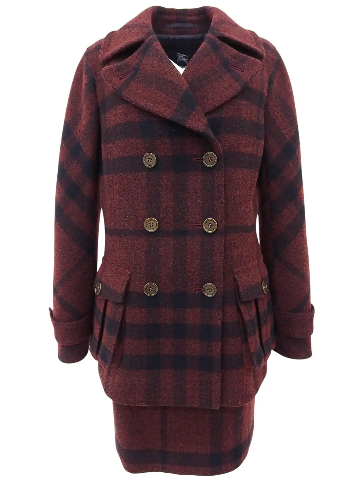 ウールチェックパターンロゴボタンセットアップ　ボルドー／ブラック