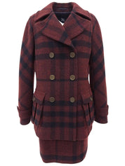 ウールチェックパターンロゴボタンセットアップ　ボルドー／ブラック