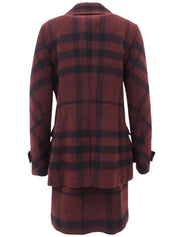 ウールチェックパターンロゴボタンセットアップ　ボルドー／ブラック