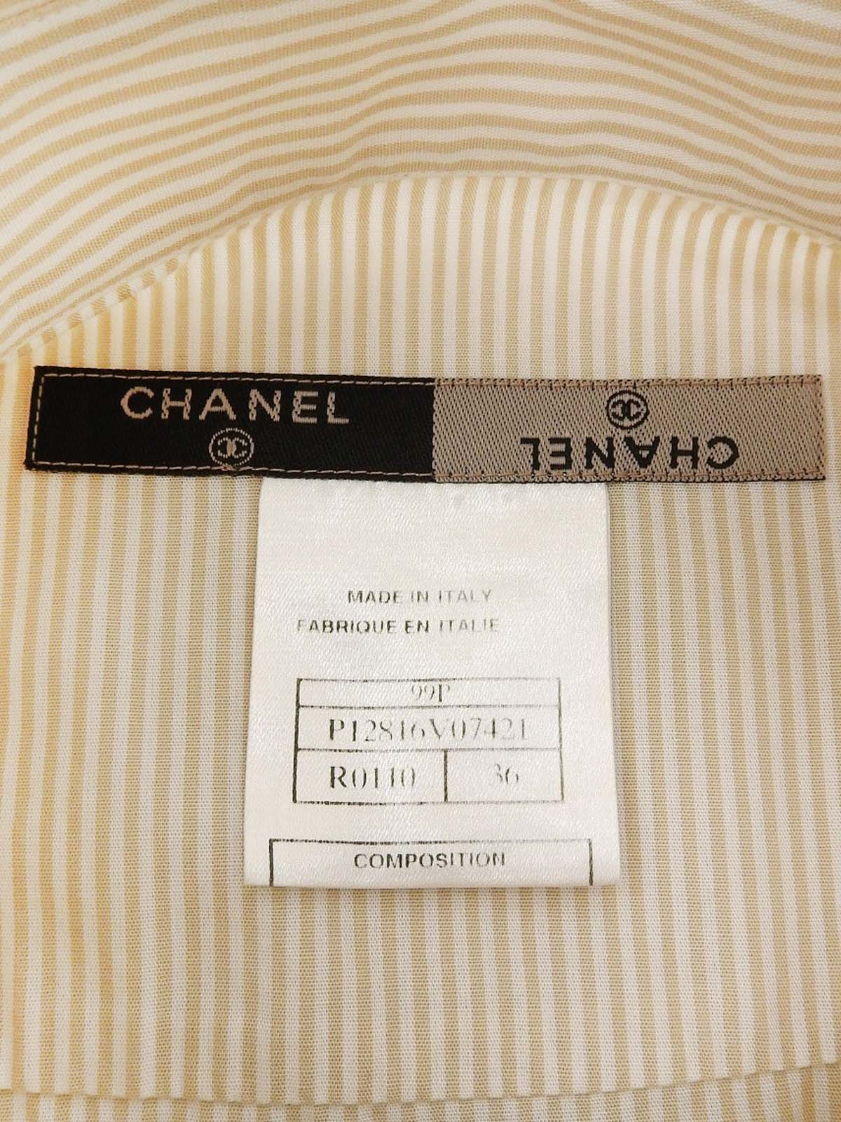 1999年製 ストライプパターンCCマーク刺繍半袖シャツ ベージュ/ホワイト