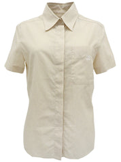 1999年製 ストライプパターンCCマーク刺繍半袖シャツ ベージュ/ホワイト