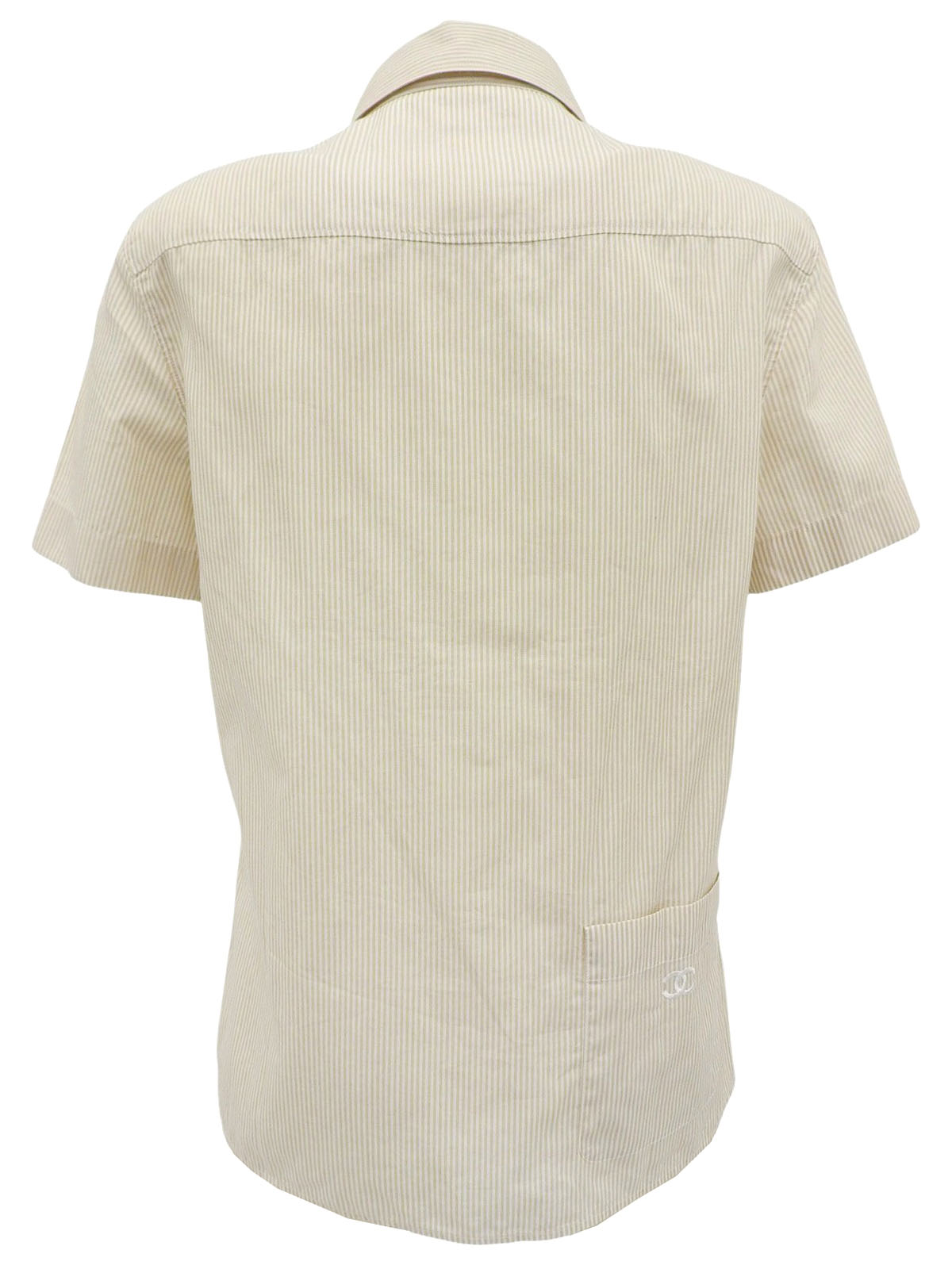 1999年製 ストライプパターンCCマーク刺繍半袖シャツ ベージュ/ホワイト