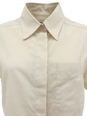 1999年製 ストライプパターンCCマーク刺繍半袖シャツ ベージュ/ホワイト