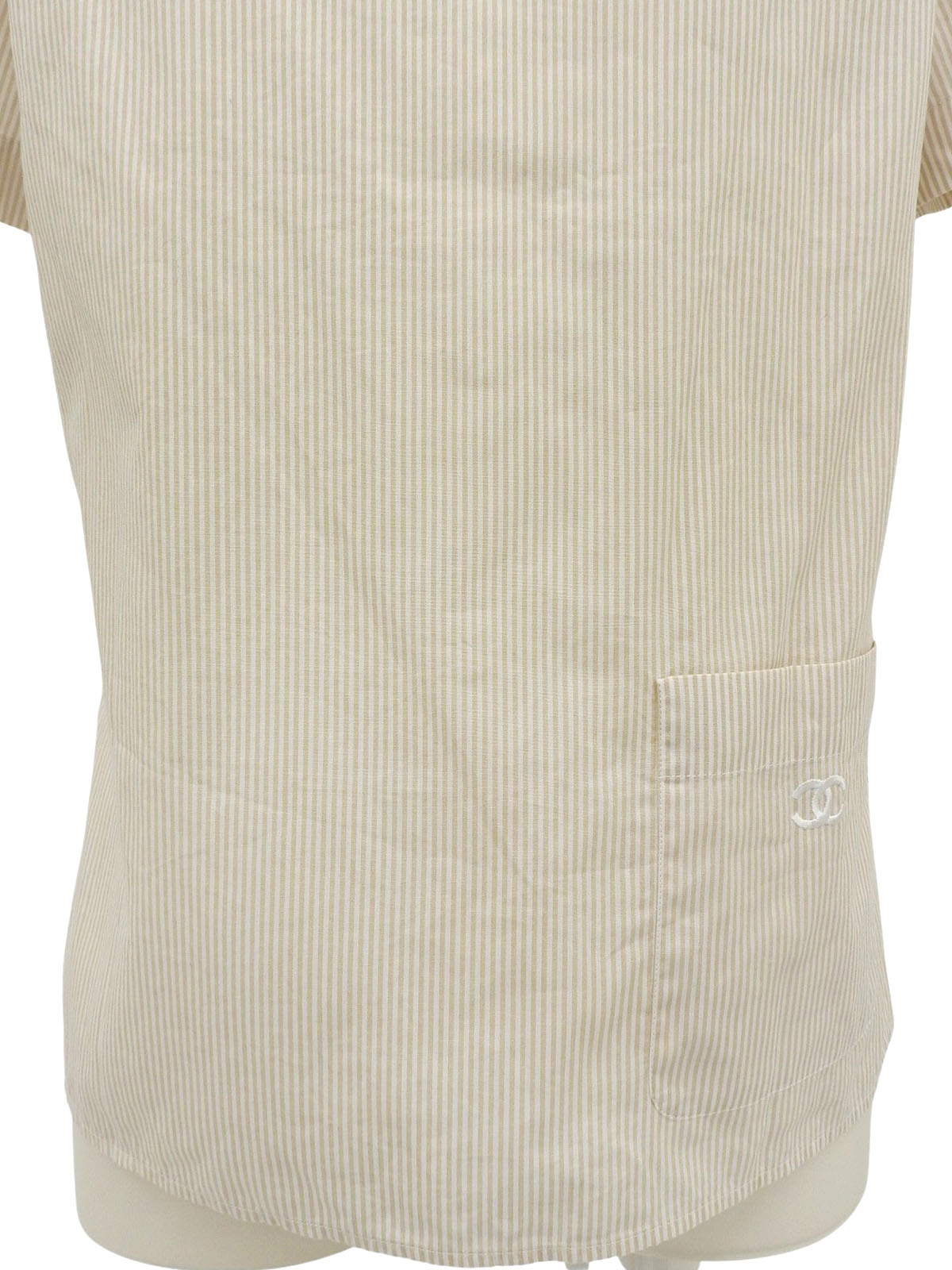 1999年製 ストライプパターンCCマーク刺繍半袖シャツ ベージュ/ホワイト