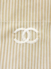 1999年製 ストライプパターンCCマーク刺繍半袖シャツ ベージュ/ホワイト