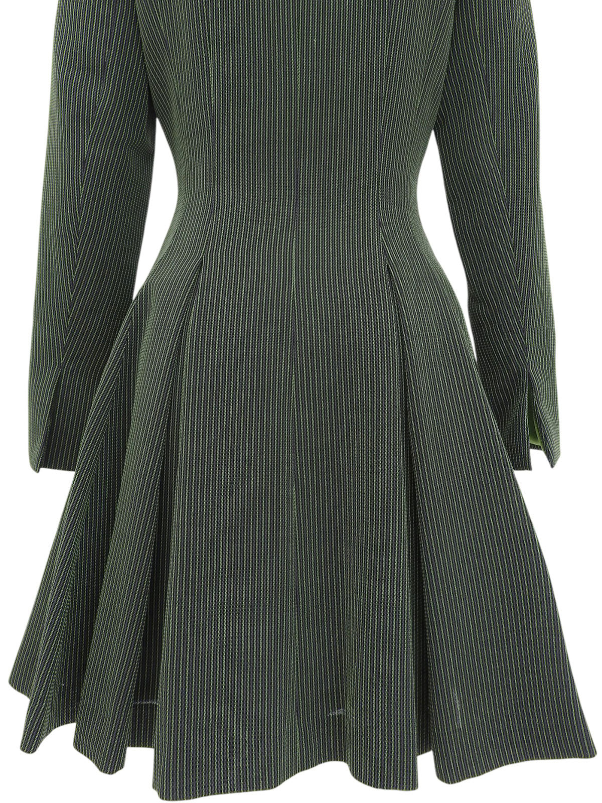 ウールストライプパターンワンピース ブラック/グリーン